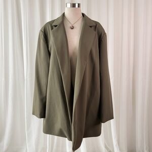 Olive Long Blazer Oversized Minimalist Lightweight Duster Jacket Women's XL